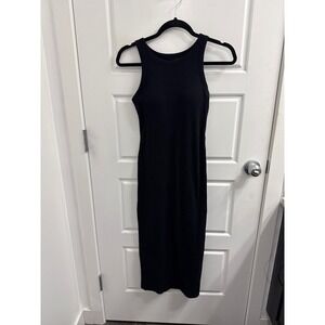Uniqlo Ribbed Bra Sleeveless Midi Dress Black Racerback Cotton Blend XS 474080
